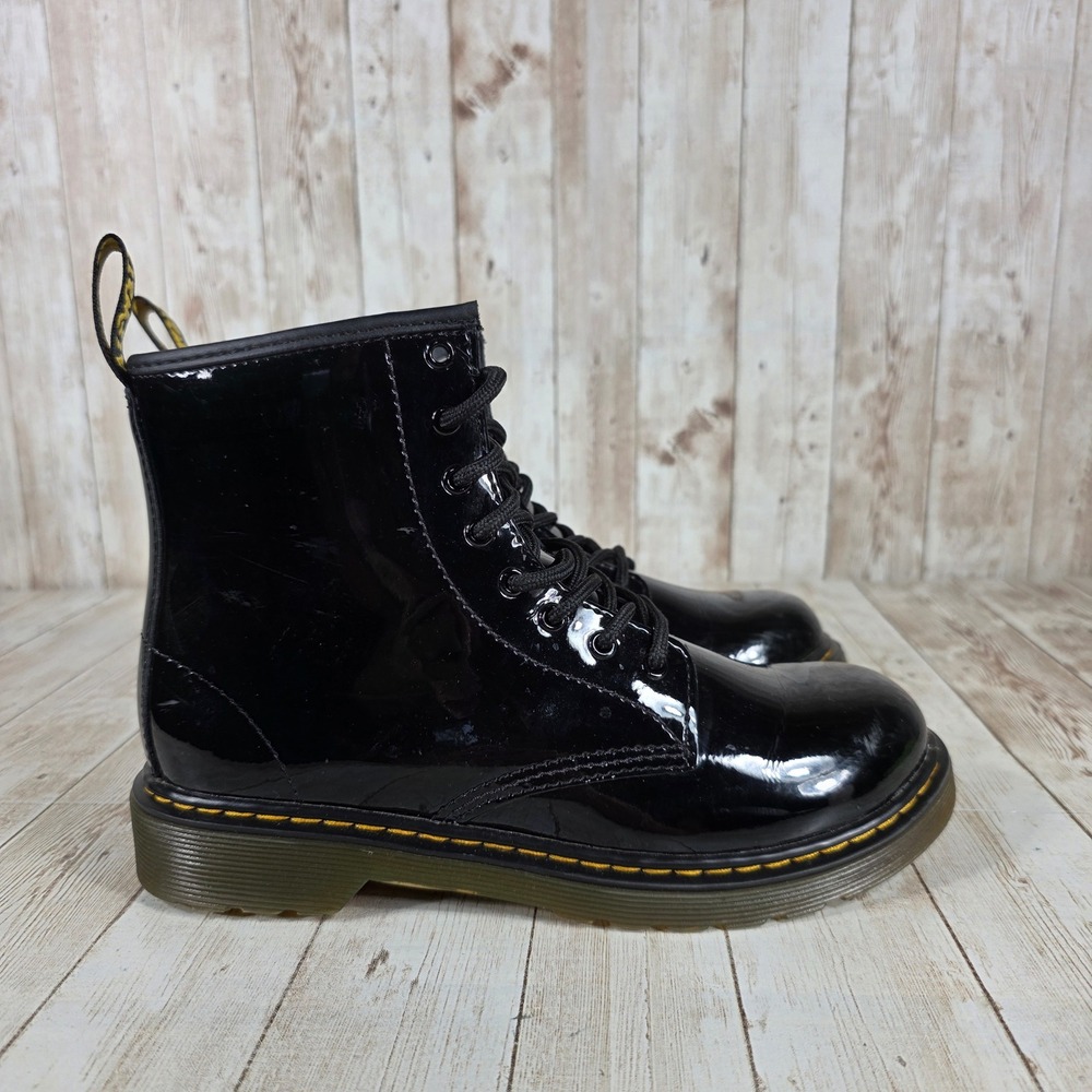 Dr. Martens 1460 J Patent Leather Ankle Boots Black Lace Up Zip‎ Size US 4